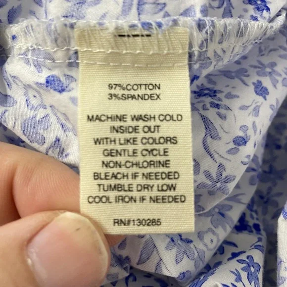 Per Se Shirt Womens 1X Blue White Floral Button Front Long Sleeve Cotton Top - Picture 8 of 13